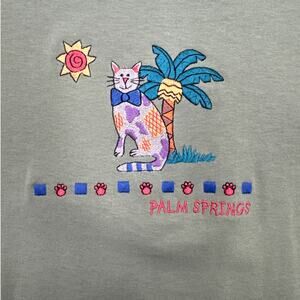 AristoKatz Palm Springs Cat Embroidered Tee Medium NWT Vintage